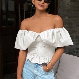 White Women's Strapless Off Shoulder Elegant Short Top